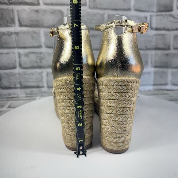Stuart Weitzman Nudist Women Size 8 C Gold Metallic Wedge Espadrille Sandals - Picture 9 of 13